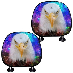 Universal car headrest covers set with eagle print and colorful nebula galaxy design