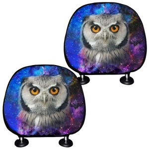 Car headrest covers set with high-definition owl face and starry nebula galaxy prints