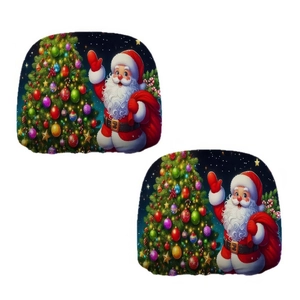 Elastic Fabric Car Headrest Covers Christmas Santa Claus Snowman Pattern Auto Interior Decorative Protector Universal Accessories