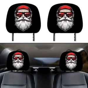 Christmas snowman themed car headrest covers in black elastic fabric with stylish illustrations