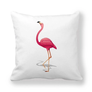 Detailaufnahme von dickem Pfirsichhaut-Stoff und lebhaftem Flamingo-Druck auf Kissenbezug