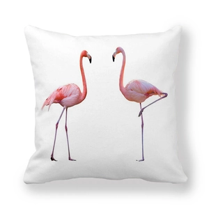 Dicker Pfirsichhaut-Kissenbezug mit eleganten rosa Flamingo-Mustern auf weißem Stoff