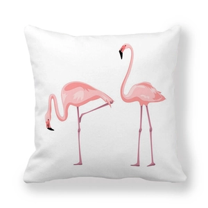 Quadratischer Kissenbezug aus Pfirsichhaut mit lebendigem Flamingo-Druck auf weiß