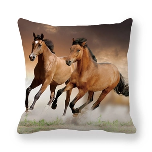 Detailed macro view of galloping brown horses printed on thick peach skin fabric