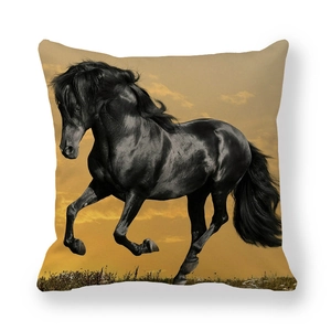 Detailed view of horse print on thick peach skin pillowcase with sunset scenery