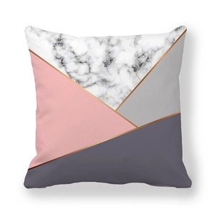 Detailed close-up of marble pattern geometric pillow cover with metallic rose gold lines