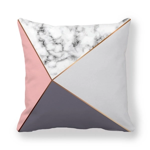 Detail showing high-density peach skin fabric and modern geometric patterns with gold lines
