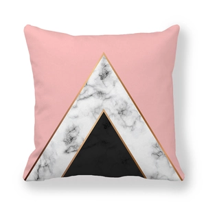 Pink peach skin pillowcase with geometric marble pattern and gold metallic lines