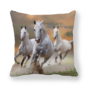 Macro shot of durable peach skin pillowcase showing vivid running wild horses print