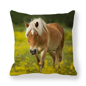 Detail of running horse pattern on soft peach skin fabric square pillowcase