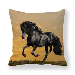 Detail of running horse print on thick peach skin fabric pillowcase at sunset