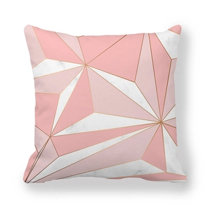 Modern marble texture cushion cover with pink white patterns and gold geometric lines