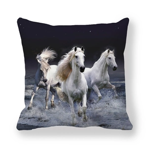 Macro detail of thick peach skin fabric texture on running horse square cushion cover