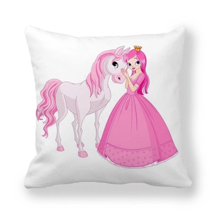 Pink cartoon princess and unicorn decorative peach skin pillowcase for kids room