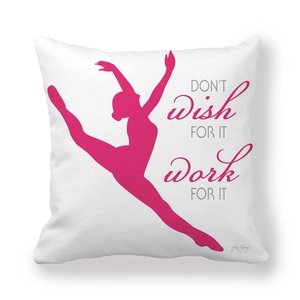 Modern white pillowcase with red ballerina silhouette and inspirational quote design