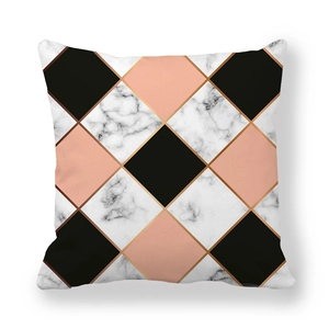Modern geometric peach skin pillowcase with marble and rose gold lines pattern