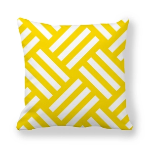 Modern geometric yellow and white striped square throw pillowcase in peach skin fabric
