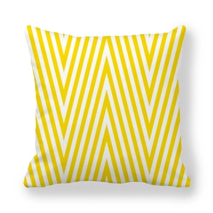 Detail of yellow and white chevron pattern on thick peach skin fabric pillowcase