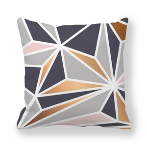 Modern geometric peach skin pillowcase with grey pink and bronze triangle patterns
