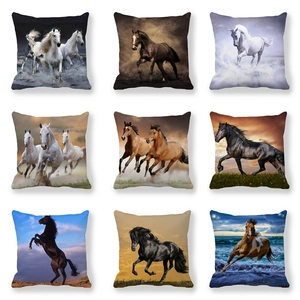 Running Horse Pattern Peach Skin Polyester Cushion Cover Square Pillow Case For Living Room Sofa Home Decor Modern Art