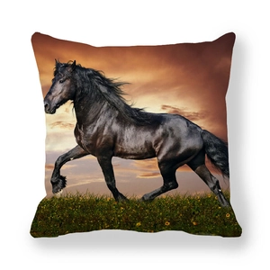 Running black horse print pillowcase made of thick peach skin fabric for home decor