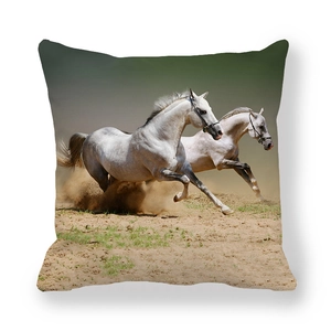 Peach skin pillowcase featuring a high-definition print of two running white horses