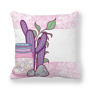 Detail of cartoon floral glass bottle print on soft peach skin throw pillowcase