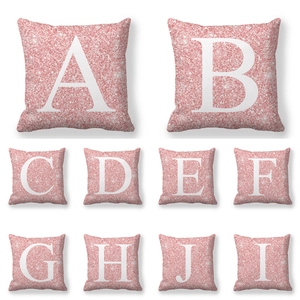 Housse de Coussin Alphabet Texture Pailletée Rose Lettres Anglaises Peau de Pêche Décorative pour Canapé Maison