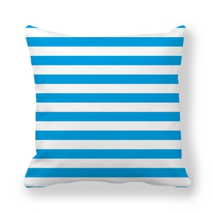 Blue and white horizontal striped square pillowcase in soft peach skin fabric