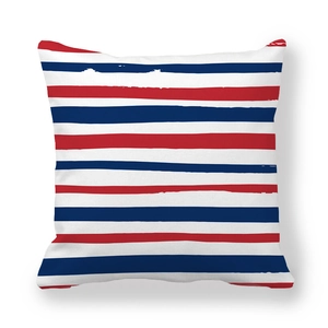 Detailed view of red, white, and navy horizontal stripes on peach skin pillowcase