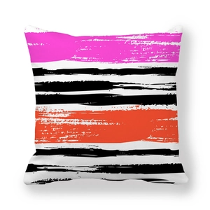 Peach skin pillowcase featuring colorful abstract geometric stripes in pink and orange