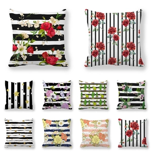 Housses De Coussin Décoratives Peau De Pêche Géométrique Rayé Imprimé Floral Pour Décoration Canapé