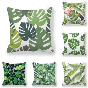 Tropical Leaf Peach Skin Decorative Cushion Cover Green Plant Patterned Square Pillowcase For Sofa Living Room Home Decor Accent