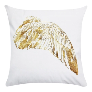Housse de coussin carrée blanche et douce avec motif d'ailes d'ange dorées métallisées