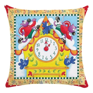 Cartoon mouse and cuckoo clock square pillowcase with red polka dot border decor