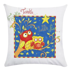 Cartoon owl cushion cover with Twinkle Little Star lyrics for kids' room decor