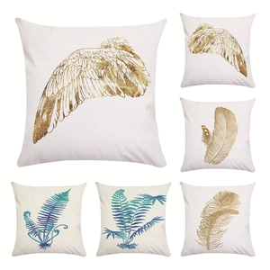 Housse de Coussin Motif Ailes d'Ange Plume Dorée Aquarelle Feuille Écriture Religieuse pour Décoration de Maison