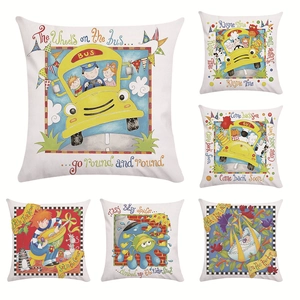 Soft Polyester Cartoon Nursery Rhyme Decorative Pillowcase Square Throw Cushion Cover For Kids Room Living Room Bedroom Home Decor