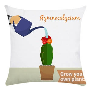 Dettaglio della fodera per cuscino quadrata con stampa Gymnocalycium e motivo cactus