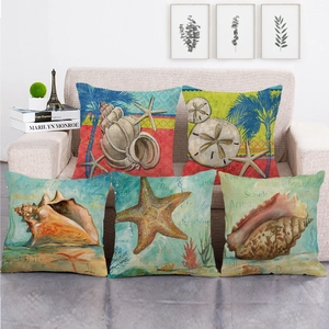 Federe Decorative Per Cuscini Lino Cotone Tema Oceano Conchiglia Stella Marina Corallo Arredo Nautico Costiero
