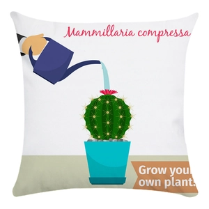 Fodera per cuscino quadrata bianca con stampa di cactus e tema di giardinaggio Mammillaria