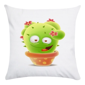 Close-up of the ultra-soft decorative pillowcase featuring a cute cartoon cactus design