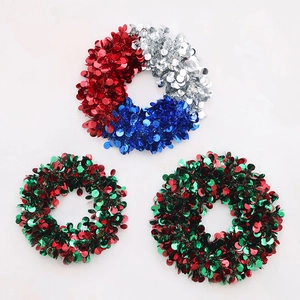 Patriotic red white blue sequin wreath set with festive metallic tinsel for wall decor