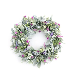 Faux lavender wreath with lamb's ear foliage for elegant wall and door decoration