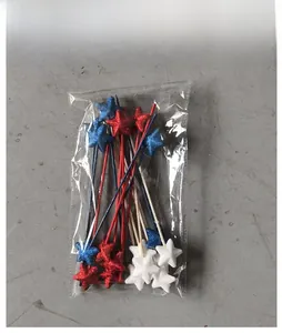 Detail of red white and blue star picks for Independence Day party decorations in polybag