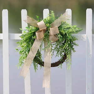 Ghirlanda Di Verde Artificiale Con Fiocco In Iuta Base In Rattan Piante Simulate Per Porta D'Ingresso Casa Giardino Arredamento Rustico