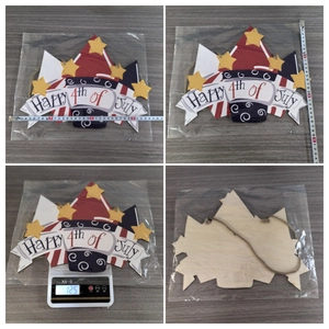 Detailed view of Happy 4th of July wooden door sign with size and weight measurements