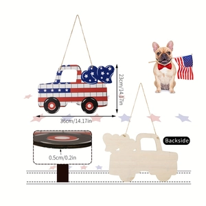 Detail view of patriotic truck wood sign showing 0.5cm thickness and backside texture