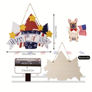 Detail showing dimensions and backside of the Happy 4th of July wooden door plaque