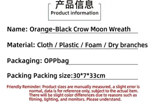 Detailed Halloween wreath specifications with crow moon design and product dimensions